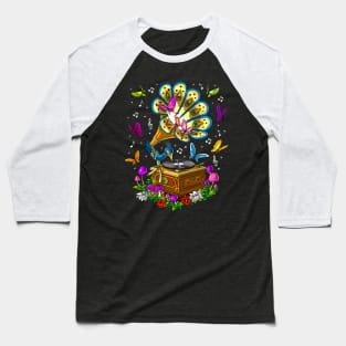 Psychedelic Peacock Gramophone Baseball T-Shirt